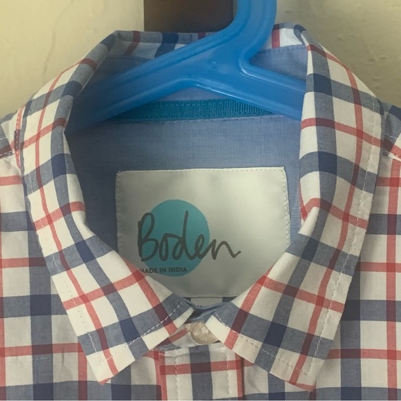 BODEN Casual Button Front Shirt Cotton Plaid Red White & Blue Poplin Preppy - Picture 12 of 14